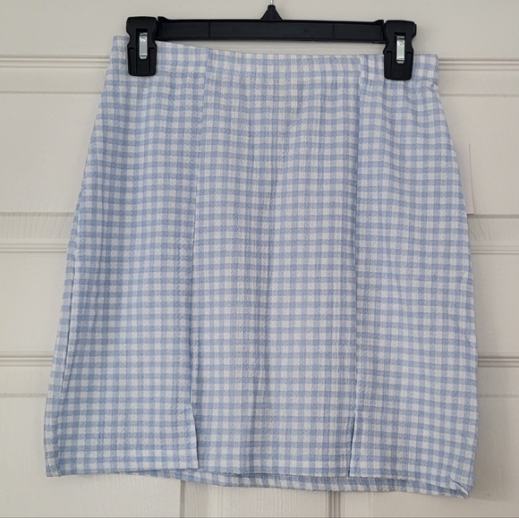 Ulta Flirt Baby Blue Checkered Button Up Crop Top & Mini Skirt Set - Picture 6 of 15